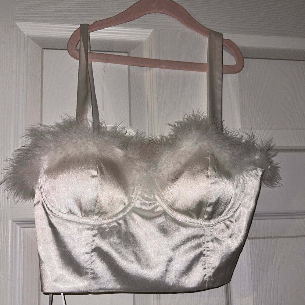 Fuzzy White Tank Top Medium